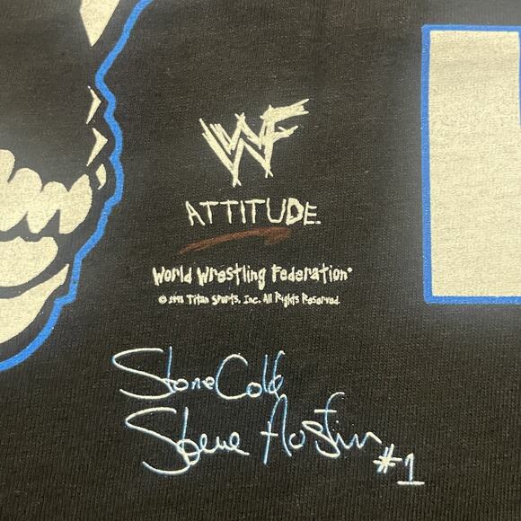 VTG Stone Cold Steve Austin T Shirt Mens Large Black USA Skull Hell Yeah WWF New - Picture 6 of 14